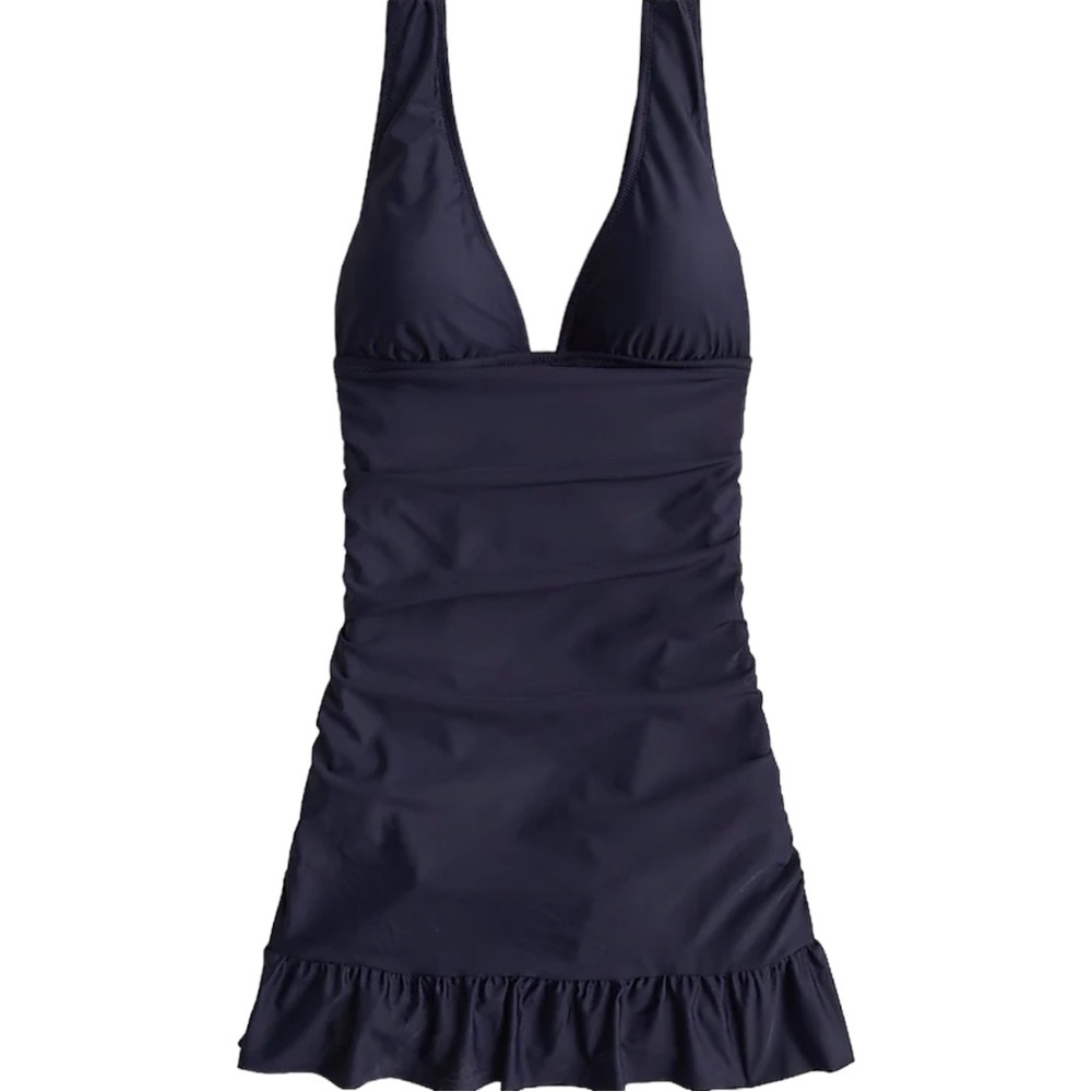 JCREW Size 10 Navy Ruched V-neck Swim Dress